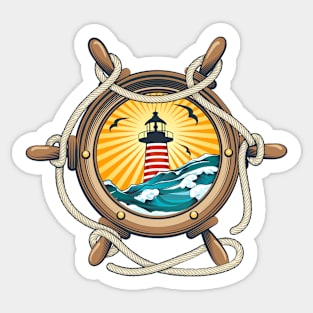 Steering Ship Wheel with Lighthouse Inside Sticker